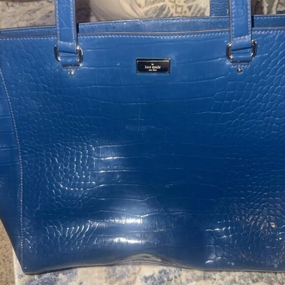 Kate Spade Croc Embossed Bristol Drive Elissa Tote Bag Blue - Picture 1 of 10